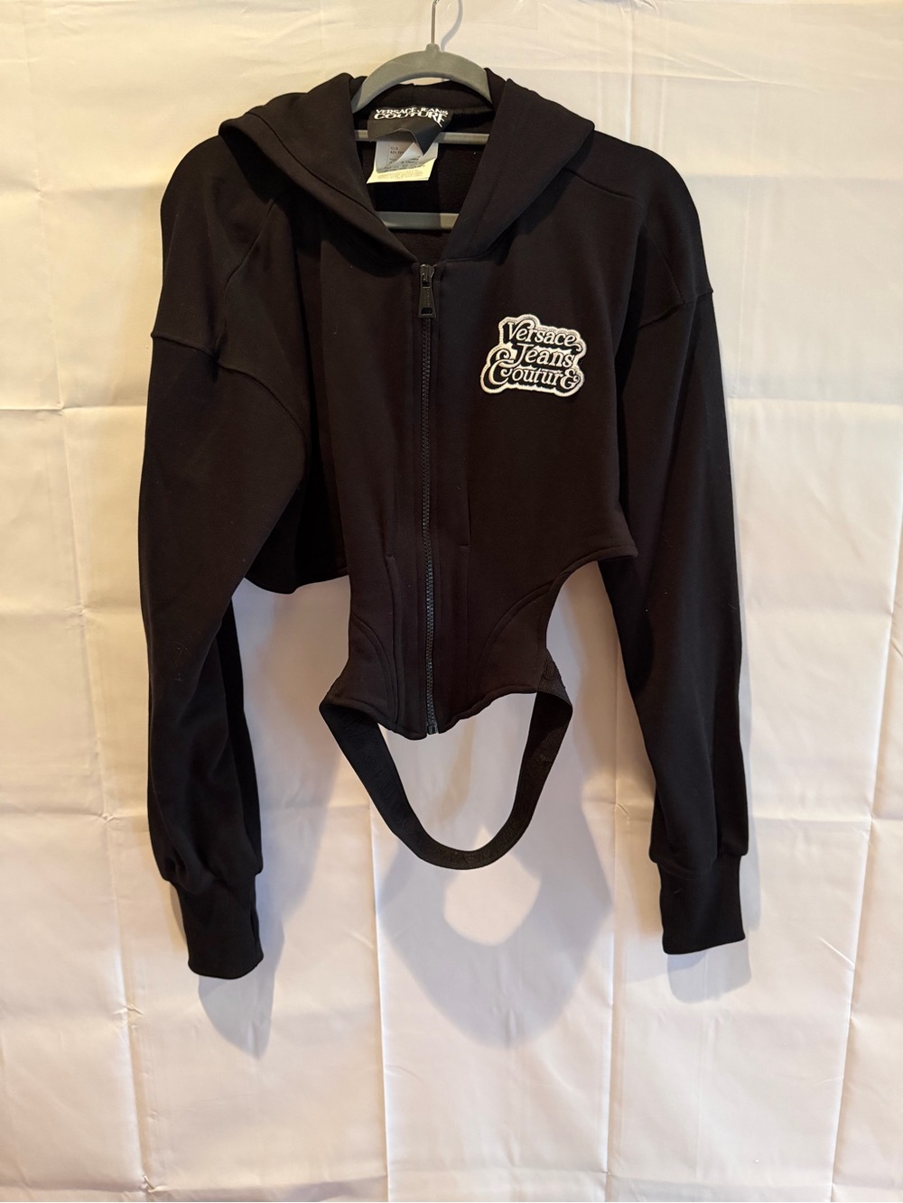 Versace Jeans Couture terry zip up hoodie with Embroidered Logo Black
